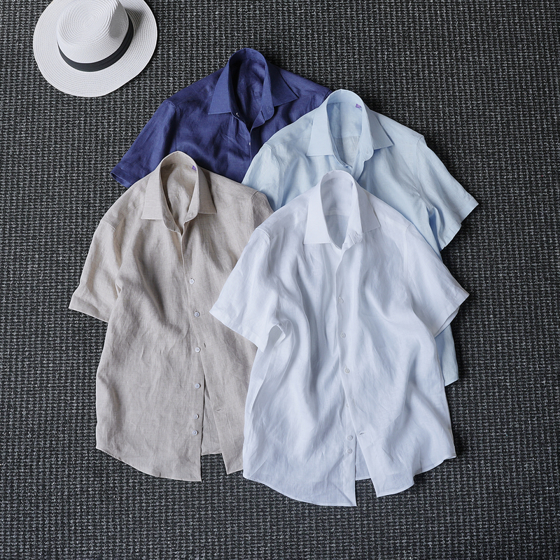 Cssugent Design Aesthetic Naples 100% Rain-Dew Linen Short-Sleeved Shirt Men's Breathable Old Money Style Shirt