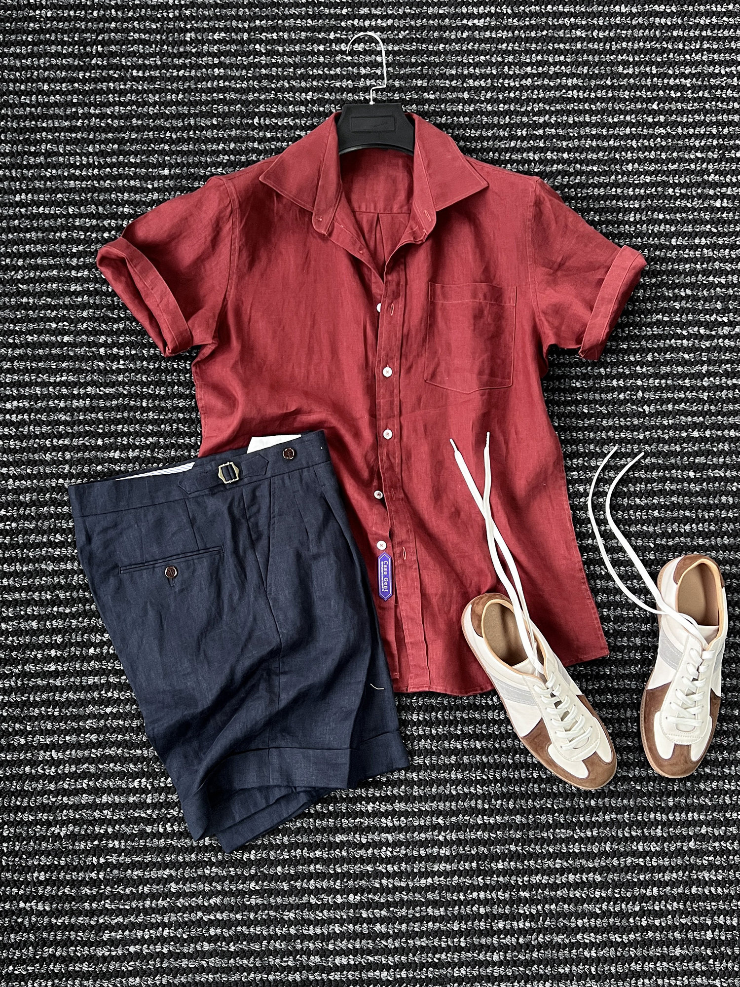 CssuGent那不勒斯皇后低饱和老钱风100%亚麻短袖衬衫男休闲半袖潮