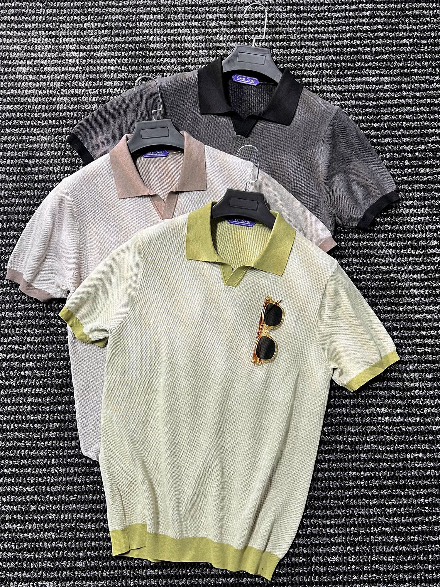 CsuuGent那不勒斯皇后纯棉纹理感薄荷绿针织polo衫男美学老钱短袖