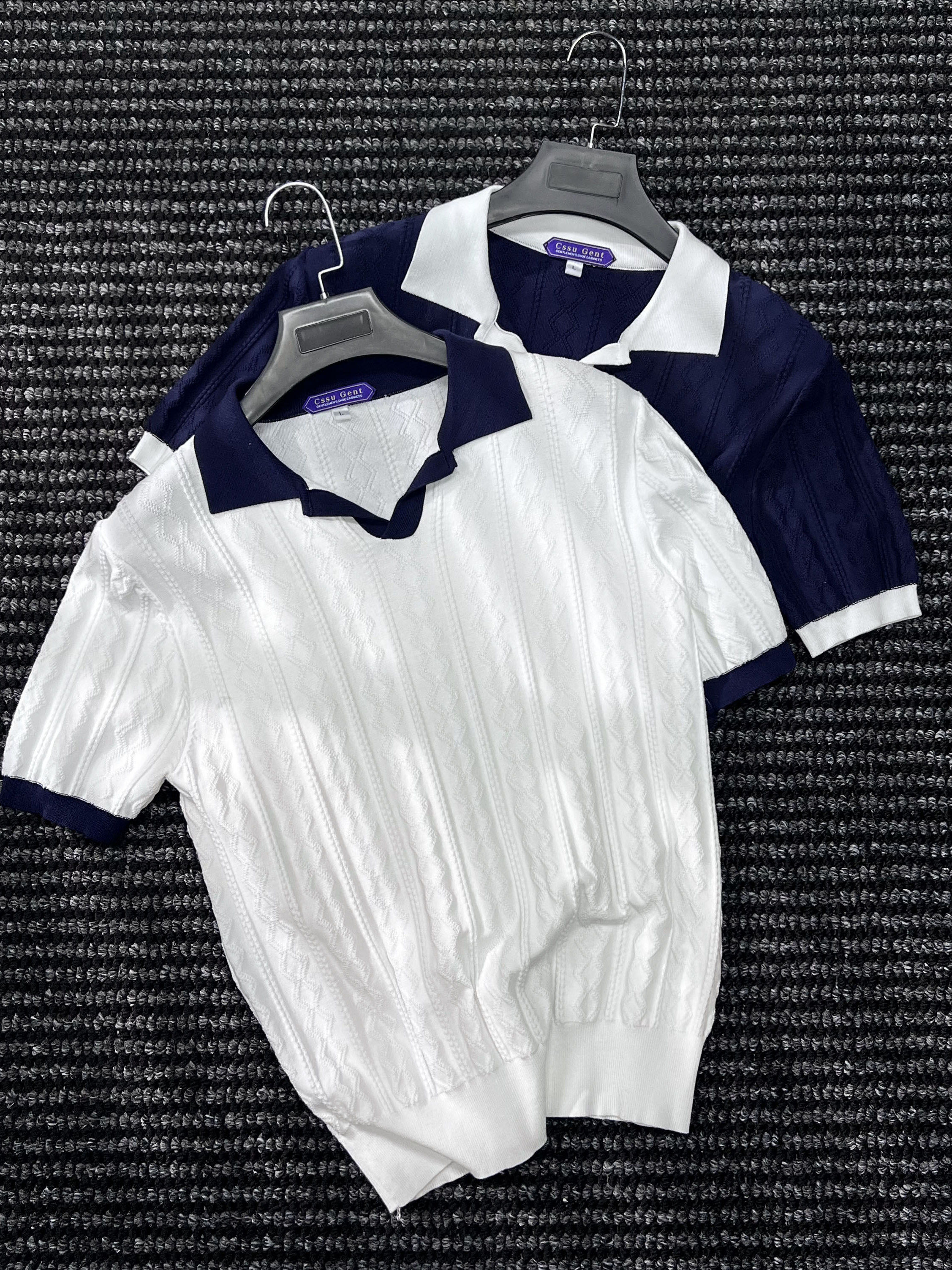 CssuGent那不勒斯皇后重工高奢100%莱赛尔短袖POLO衫男提花保罗衫