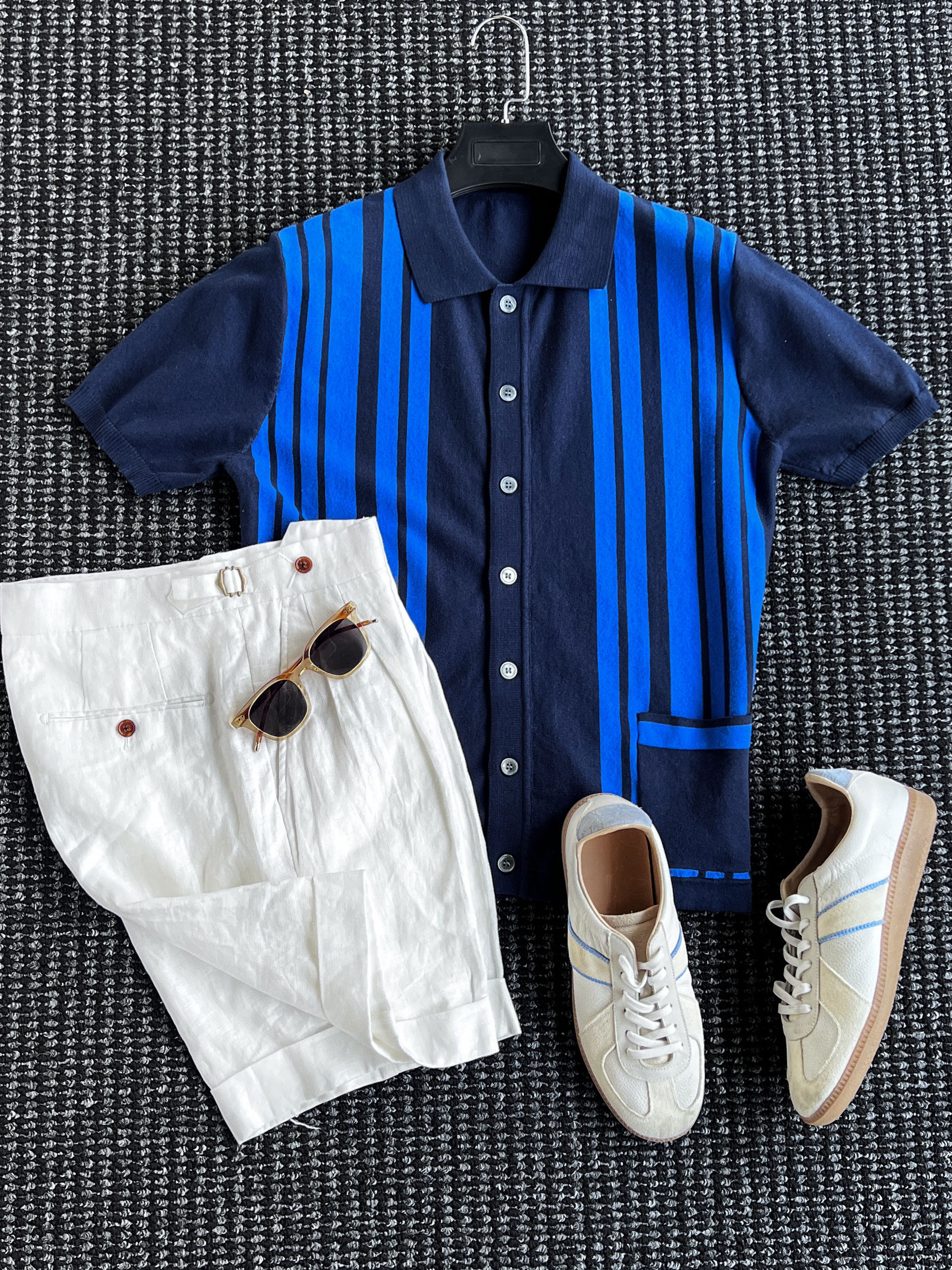 CssuGent夏季高端针织开衫短袖T恤男士时尚休闲翻领竖条纹POLO衫