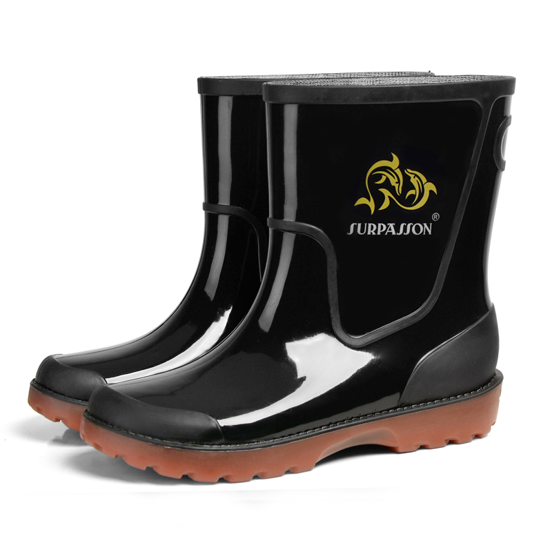 Men's Rain Shoes Middle Barrel Bull Gluten Thick Bottom Anti-Wear Rain Boots High Cylinder Men's Water Shoes Gush Cover Shoes Warm Rubber Shoes