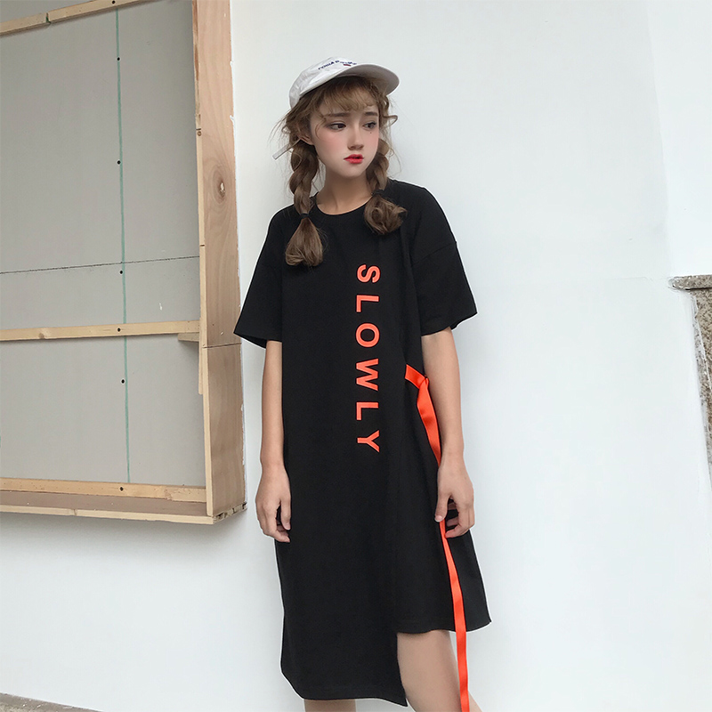 Áo thun ngắn tay nữ rộng cỡ lớn ulzzang hè mới dài học sinh in siêu váy đầm dạ hội váy ngủ mùa đông