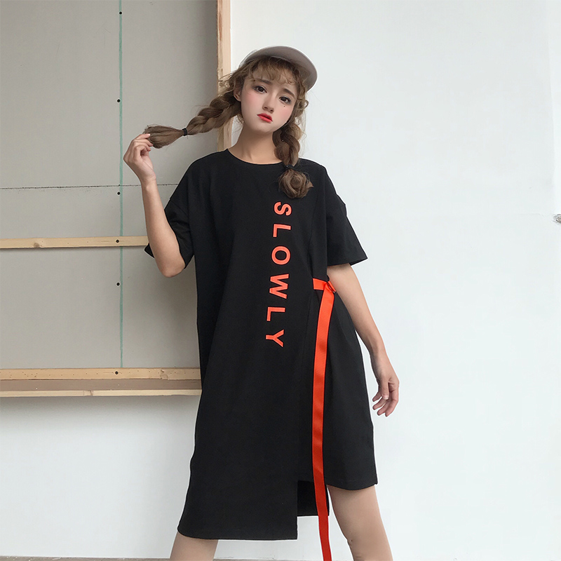 Áo thun ngắn tay nữ rộng cỡ lớn ulzzang hè mới dài học sinh in siêu váy đầm dạ hội váy ngủ mùa đông