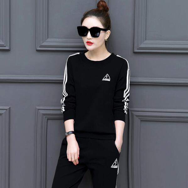 Bộ đồ thể thao nữ mùa xuân và mùa thu mới thời trang Hàn Quốc size lớn cổ tròn áo len dài tay giản dị phục vụ nhà hai mảnh bộ đồ the thao nữ hàng hiệu