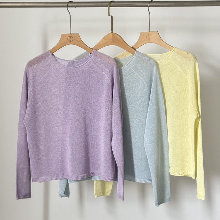 Island Country Imported Washi Yarn Blend Round Neck V-Neck Knitwear Thin Loose Slimming Sun Protection Cover-Up Pullover Base Shirt