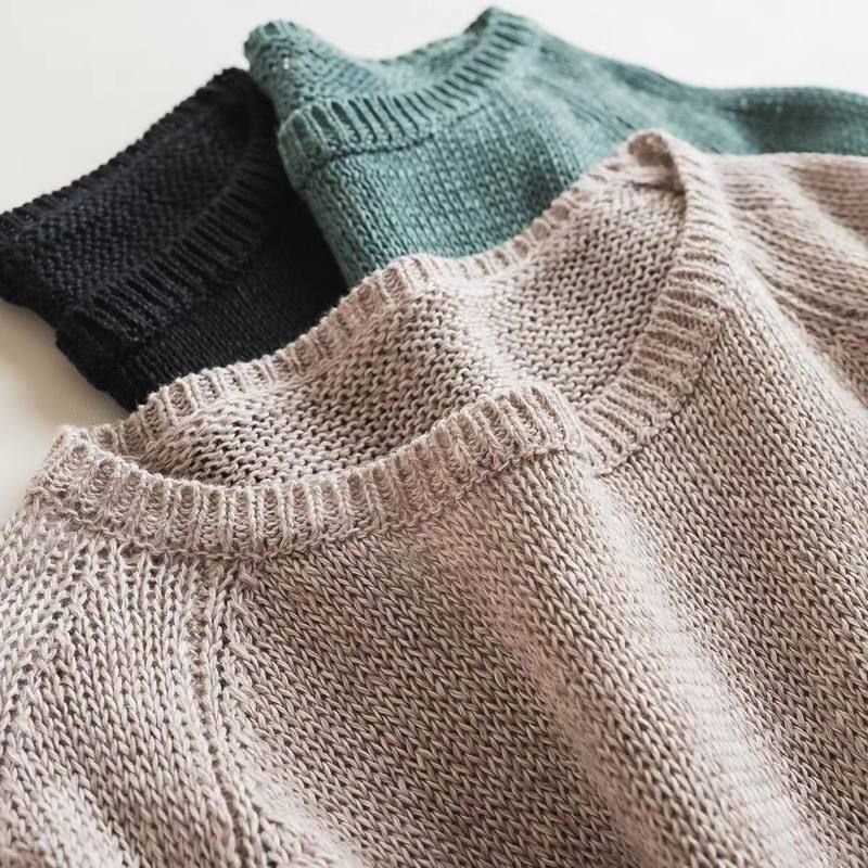 European and American Style Breathable Linen Round Neck Simple and Elegant Casual Knit T-Shirt Sweater Top