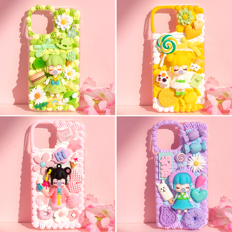 Net Red Elf Series Blow Bubble Girl Cream Glued Cell Phone Protection Shell Diy Material Bag Handmade Creative Paparazzi