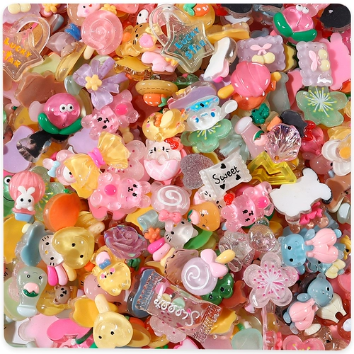 Хрустальная прозрачная мультипликация Симпатичная смешанная сумка для благословения крем -крем -клей DIY Материал Творческий смола аксессуары украшения универсально