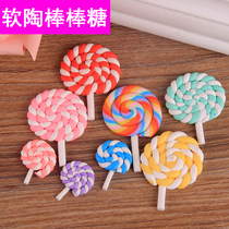 Simulation handmade cream phone shell diy material Resin soft pottery food play jewelry accessories Rainbow lollipop