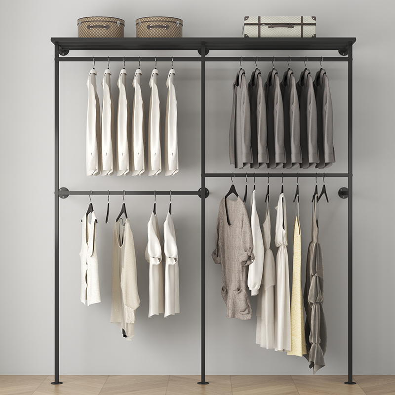 Wall-Mounted Clothes Rack, Metal Wall Wardrobe, Simple Home Bedroom Double-Layer Clothes Rack, Cloakroom LAOSHU