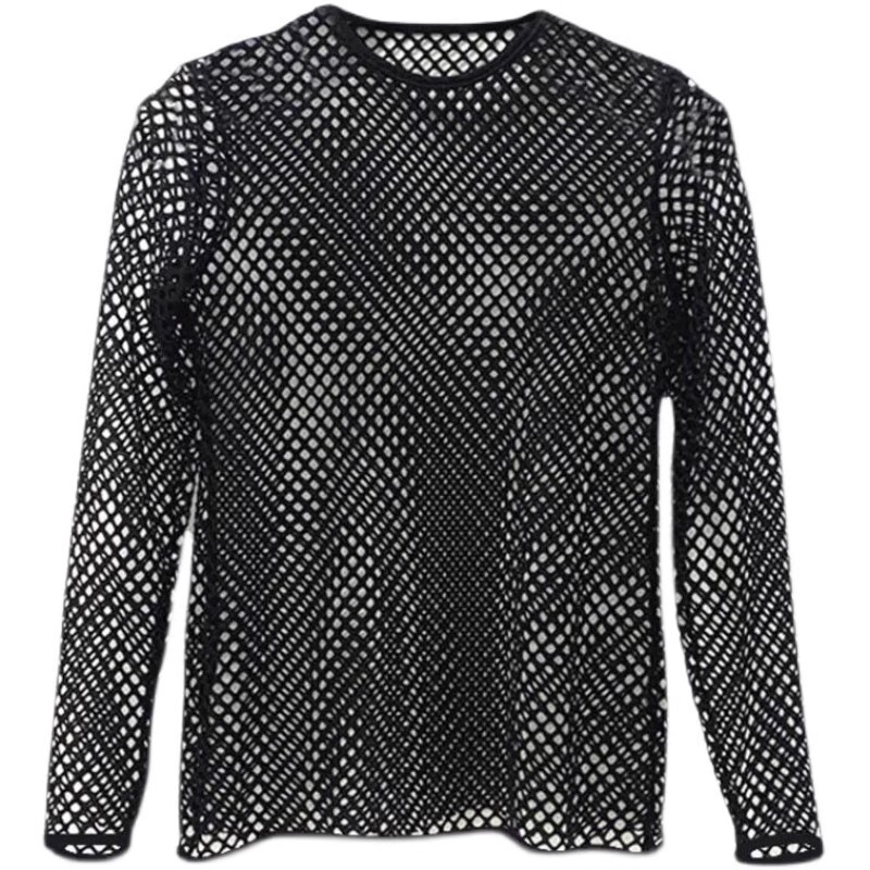 New Round-Neck Hollow-Out Long-Sleeve Mesh T-Shirt, Breathable Large-Hole Mesh, European and American Fashion Trendy Men's Large-Size Pullover Top New Round-Neck Hollow-Out Long-Sleeve Mesh T-Shirt, Breathable Large-Hole Mesh, European and American Fashion Trendy Men's Large-Size Pullover Top