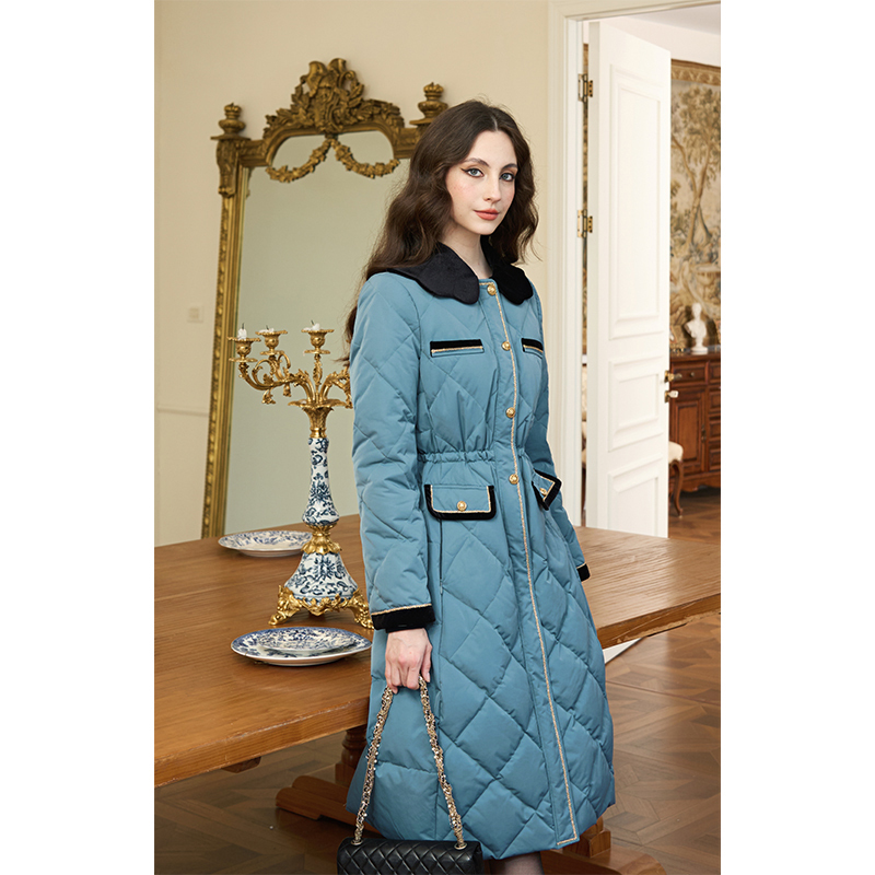 Mr Water Waterdrop Jun "Sydney Coast" Winter Retro Quilted Mid-Length Color-Blocked down Jacket for Women
