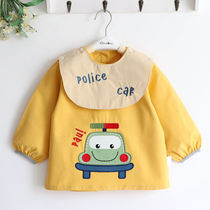 Smile police car boy boy children autumn and winter cotton gown clothes eating clothes anti-dressing waterproof bib detachable