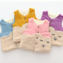Girls children corduroy stitching fleece girl warm silk cotton vest cotton vest cotton cartoon top thickened winter