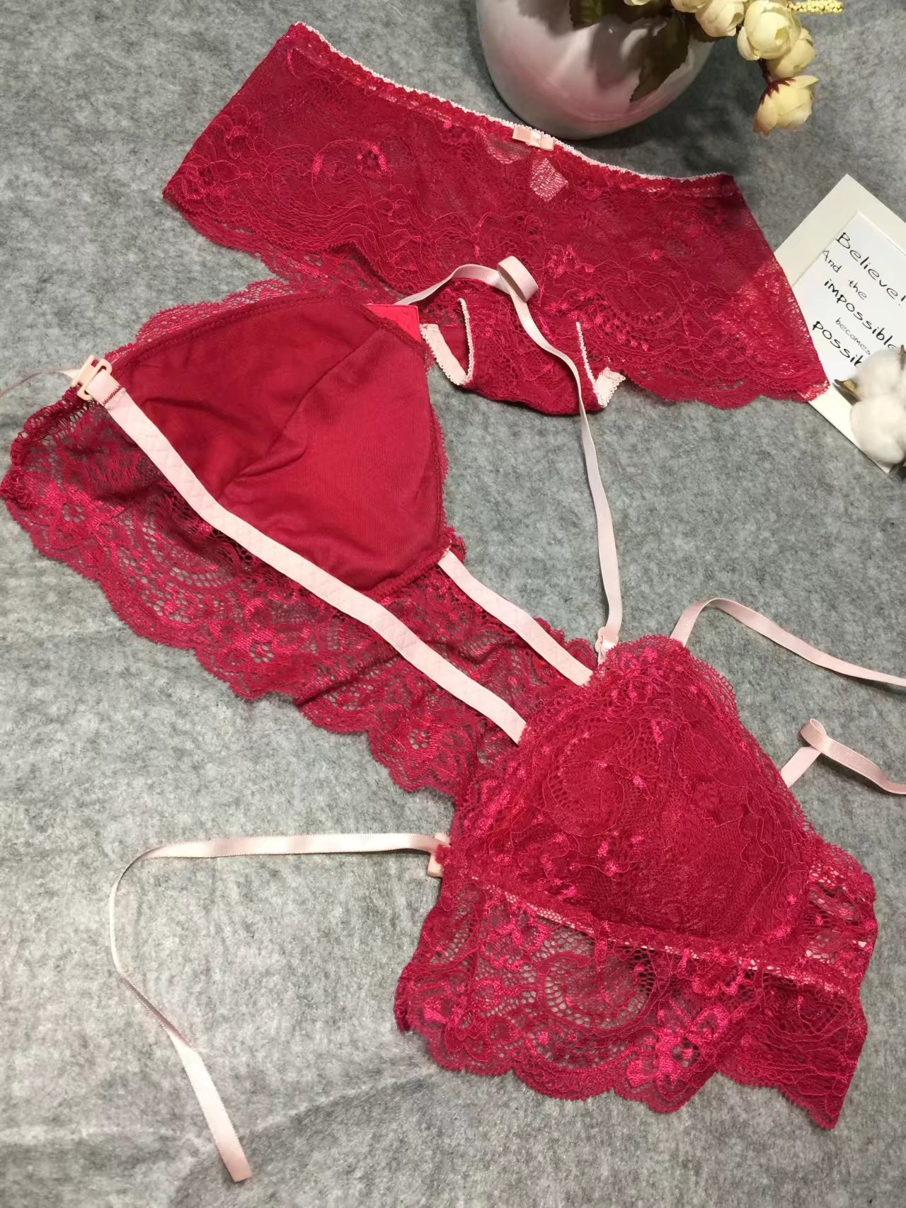 New front buckle sexy sweet lace contrast tether small cute no rims Joker underwear bra set postage