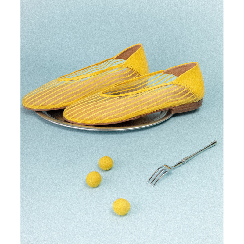 【Purple Sky】Italian Genuine Leather Outsole + Goodyear Welted Mesh Flat Shoes V-Cut Toe Shoes