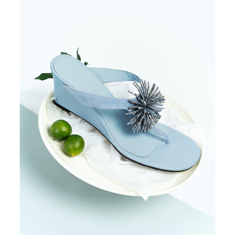 【Purple Sky】Luxury-Grade Genuine Leather Outsole, Fireworks Rhinestone Wedge Sandals for Summer Wear