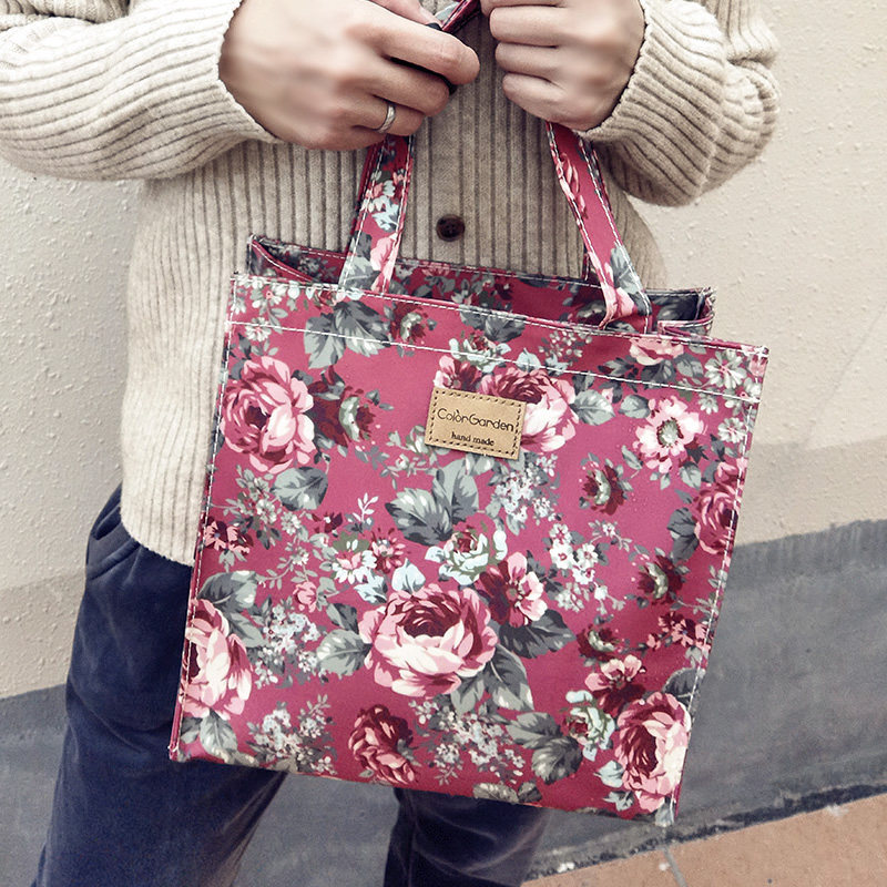 South Korea Dongdaemun retro light luxury flower Oxford cloth waterproof small square bag handbag fashion flower small handbag