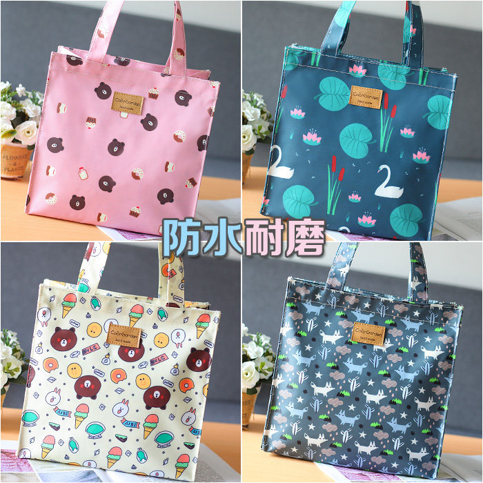 Korean Cartoon Crushed Flowers Casual Waterproof Oxford Cloth A4 Suitcases Boxed Lunch Bag Mommy Bag Tutor Bag