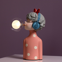 Cartoon Headphone Girl Table Lamp Designer Nordic Living Room Children Princess Room Bed Head Lamp Net Red Cute Decorative Lamp