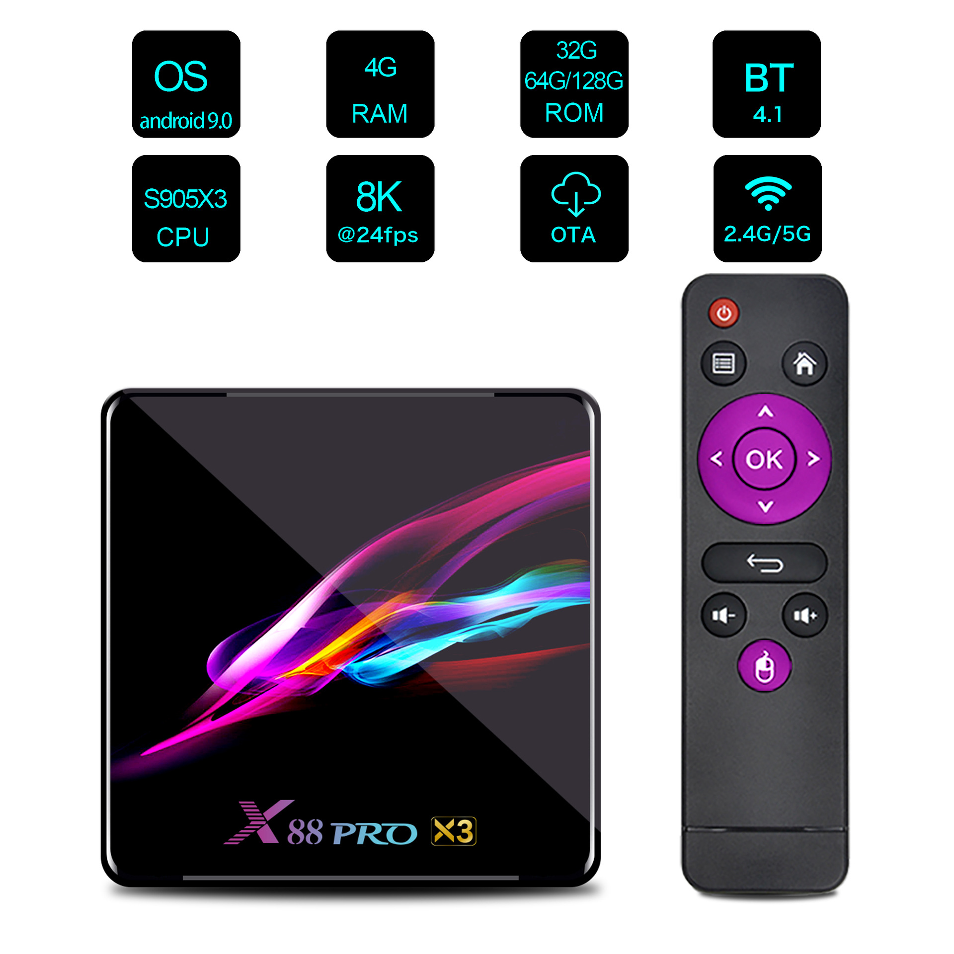 X88 PRO X3 foreign trade smart set-top box S905X3 8K dual-band wifi Android 9 gigabit network card