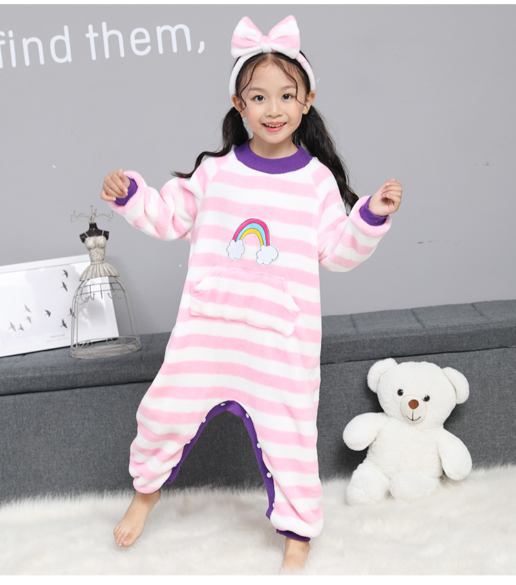 Trẻ em cộng với nhung dày một mảnh đồ ngủ chống đá mùa đông san hô lông cừu cô gái lớn trẻ em mùa đông flannel dịch vụ nhà bộ body bé gái đáng yêu