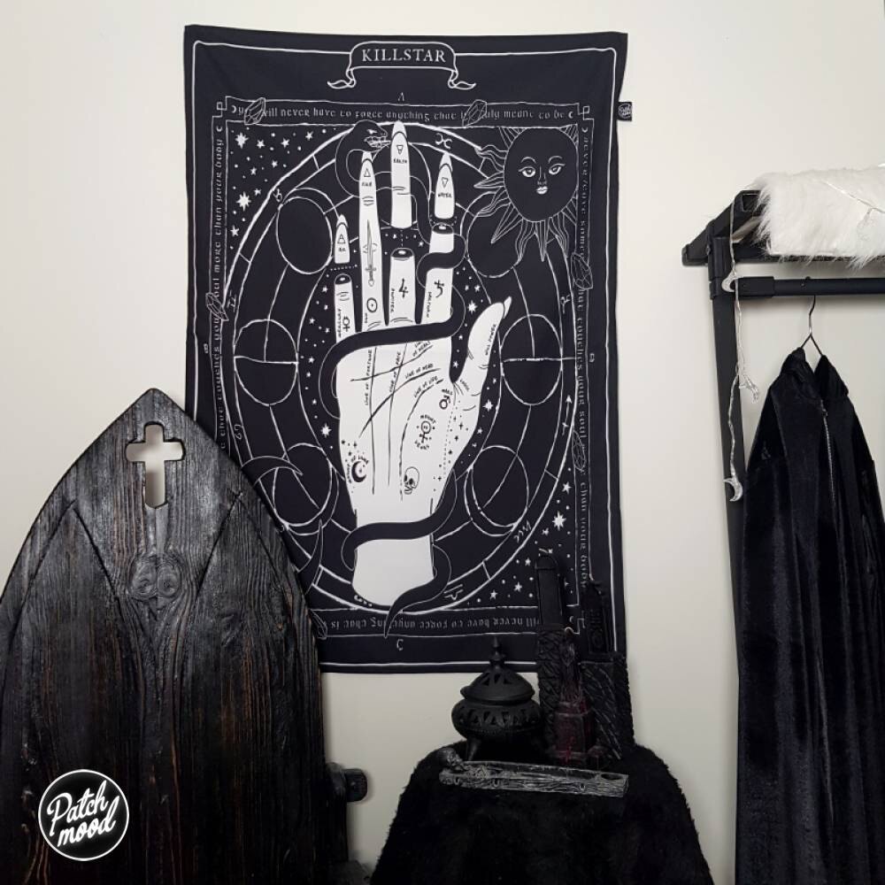 KS Killing Starry Black Cat Constellation Skeleton Moon Gothic dark Black Hanging Cloth Banner Rock Punkya Culture Niche-Taobao