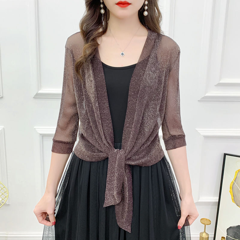 Spring and Autumn small shawl jacket female cardigan net gauze short style outside big size lace vest foreign style dress female ice silk