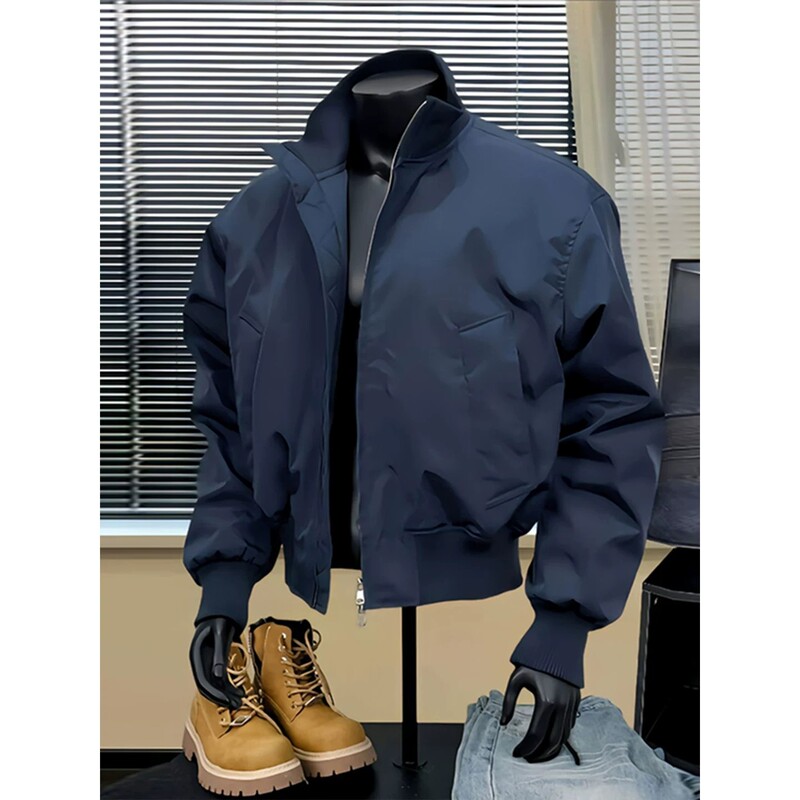 Kazuki Kuraishi Navy Blue American-Style Flight Jacket Men's Short Spring and Autumn Coat with a Stand-Up Collar Baseball Jacket