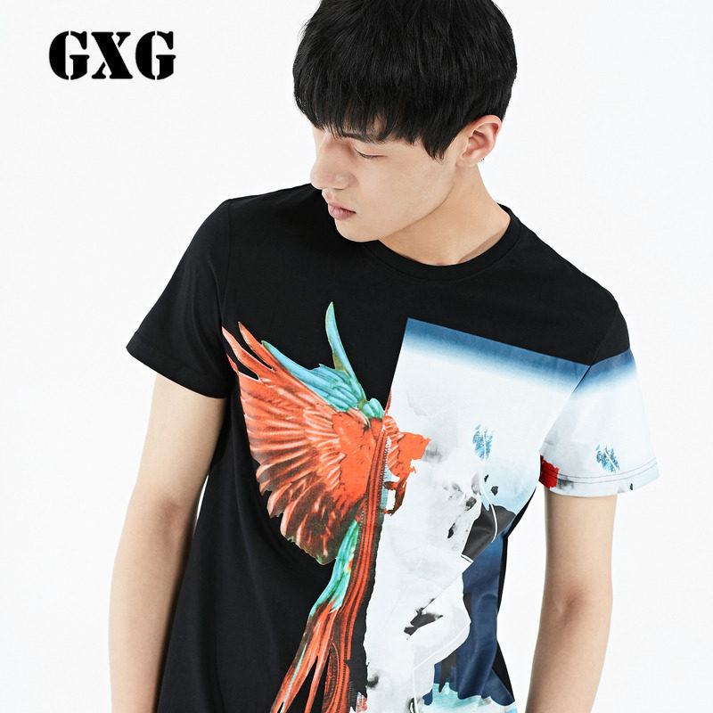 GXG男装 夏季男士时尚黑色圆领短袖T恤#62244080