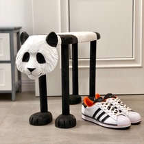 Panda Doorway Changing Shoes stool Home solid wood Artisanal Engraving Short Stool Xuan Nordic Cartoon Wearing Shoes Makeup Door Hall Stool