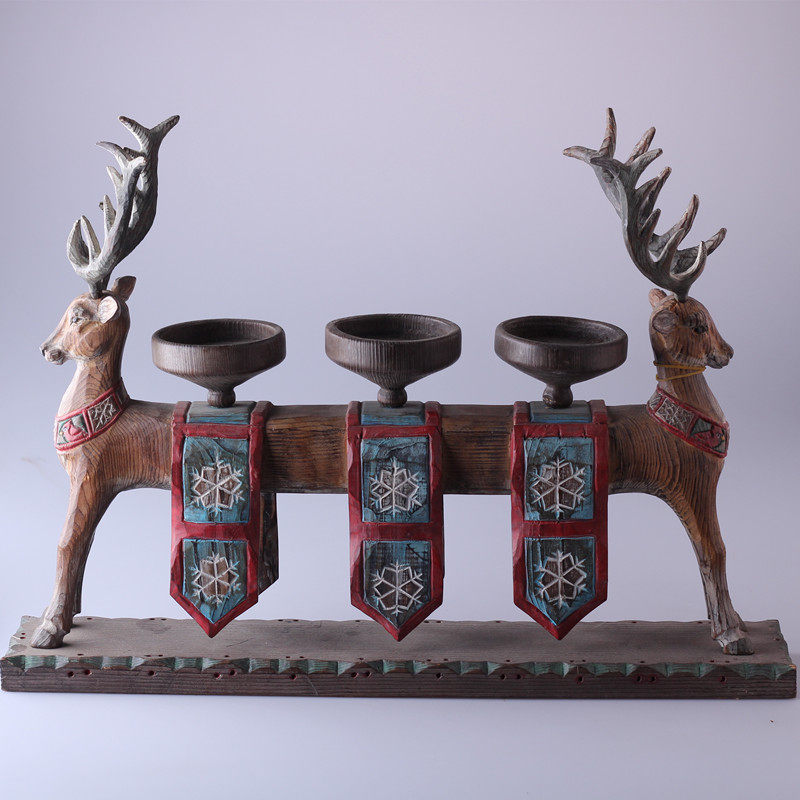 Solid wood hand engraving Nordic retro candlestick American wax candle holder Home Soft Decorative Home Bar Hotel Swing