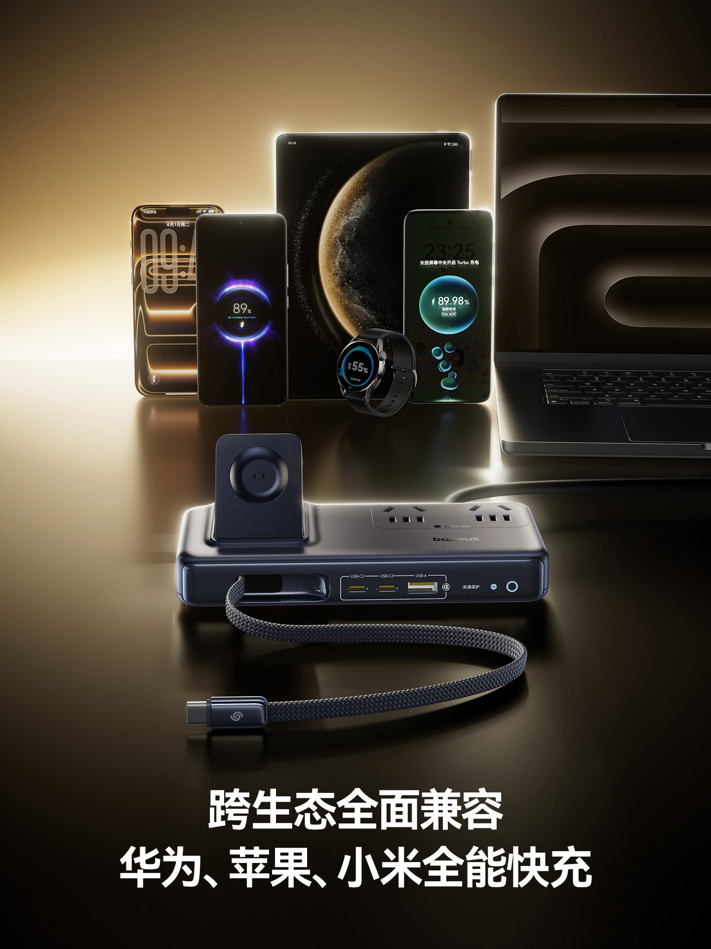 [Officially Authorized] Baseus 100W 7-in-1 Ultra-Thin Desktop Charging Station Gan Charger Socket Compatible with Huawei 66W Xiaomi Apple 17 Mobile Phones Laptops Huawei Watch