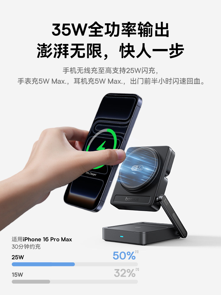 Baseus 35W Three-In-One Magnetic Wireless Charger Stand Suitable for Iphone17 Apple 16 Mobile Phone iWatch Watch Earphones Magsafe Wireless Charging Base AirPods Vertical