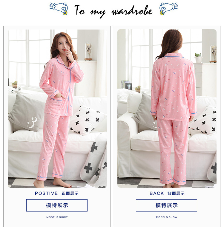 Bộ đồ ngủ mùa xuân và mùa thu của phụ nữ cotton dài tay trung niên phù hợp với áo len cotton trung niên mẹ XL bộ đồ mặc nhà