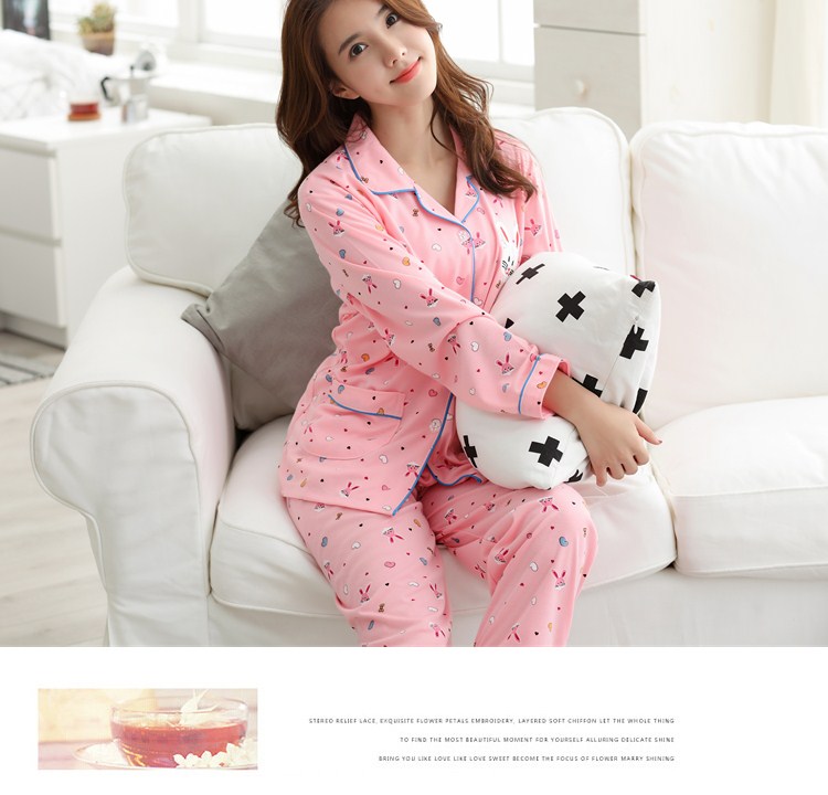 Bộ đồ ngủ mùa xuân và mùa thu của phụ nữ cotton dài tay trung niên phù hợp với áo len cotton trung niên mẹ XL bộ đồ mặc nhà
