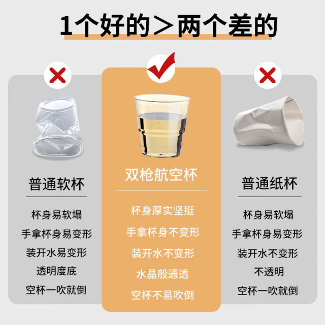 Double gun disposable cup aviation cup thickened hardໂປ່ງໃສ beer plastic cup office space cup trial drink cup