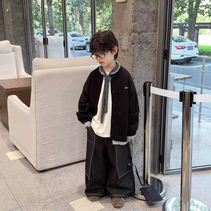 Korean Uamtor Boys' Sweater, Autumn and Winter Style, Fashionable and Versatile Children's Sweater, Preppy Style Knitwear Jacket