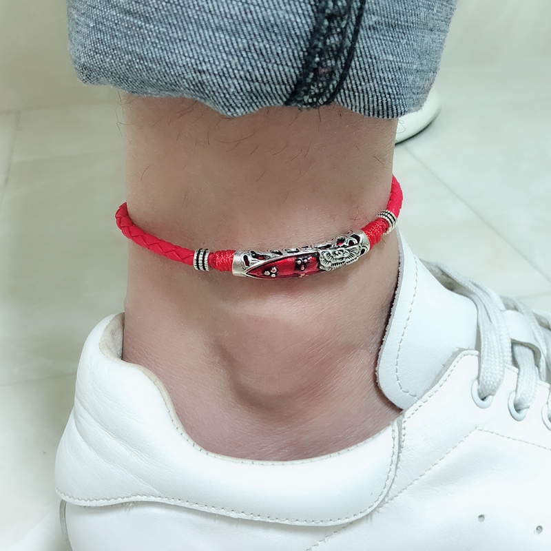 Vòng chân nam phiên bản Hàn Quốc của chuỗi đỏ đơn giản cá tính sinh viên thủy triều hoang dã năm chuyển linh hồn ác nam lợn năm heo vàng lắc chân nữ vàng đẹp