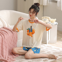 Summer pajamas female Modal cotton short-sleeved shorts loose home wear printed womens pajamas slim set