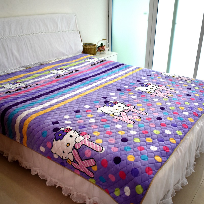 Plush tấm trượt che giường một mảnh sinh viên flannel phim hoạt hình mùa thu và mùa đông bông thảm đôi đơn thực hiện để đặt - Khăn trải giường ra giường màu xám