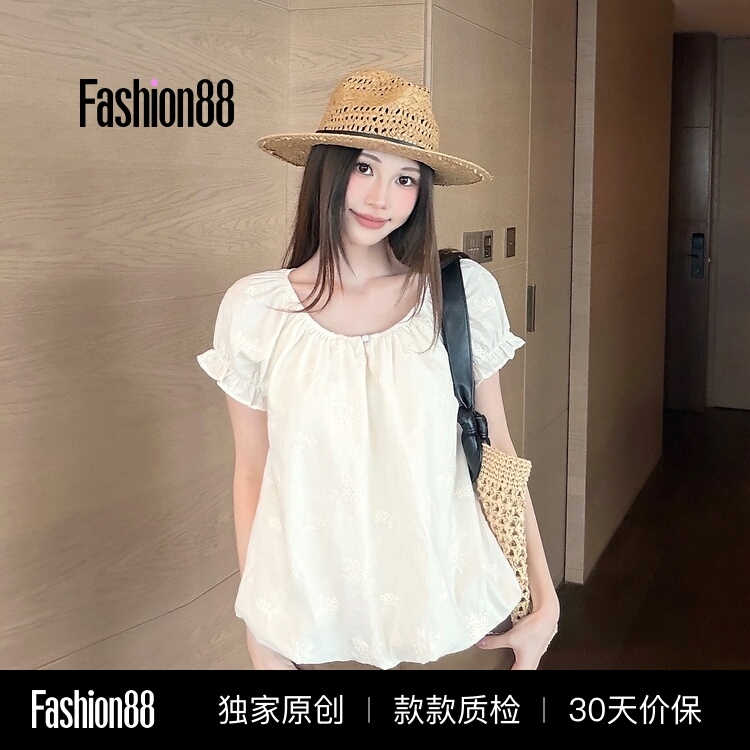 Iamannieww2026 New Summer French-Style Embroidered Round-Neck Blouse for Women, Stunning and Unique Exquisite Shirt Top Iamannieww2026 New Summer French-Style Embroidered Round-Neck Blouse for Women, Stunning and Unique Exquisite Shirt Top