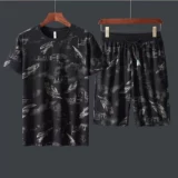 Мужской летний трендовый комплект, шелковая футболка с коротким рукавом для отдыха, шорты, оверсайз, короткий рукав