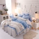 công chúa Hàn Quốc bông giường bedspread váy denim chăn bông ren phong cách gia đình Net rung bốn bông đỏ - Váy Petti