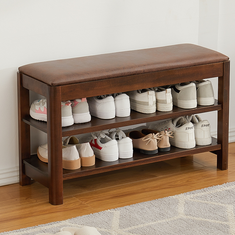 Solid wood swapped shoes stool Nordic home shoe cabinet shoe holder entrance to the door can sit on the shoe stool soft bag cushion test shoe stool