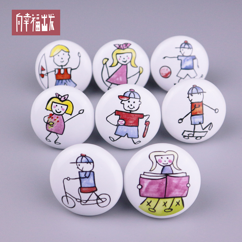Modern Minimalist Cartoon Children's Room Male Girl Single Hole Ceramic Handle Cute Drawer Wardrobe Shoe Cabinet Bookcase Handle