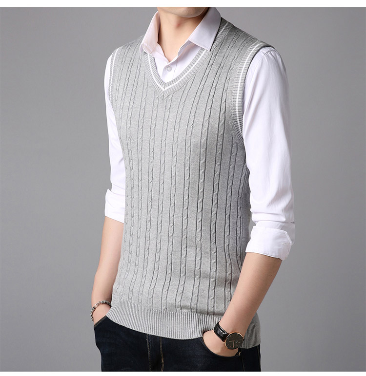 Vest nam cổ chữ V mới phần mỏng mùa thu không tay đan áo len vest nam áo len giản dị đồ vest nam