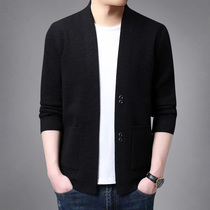 Knit Cardiovert Men Sweater Pure Color Spring Autumn Clothing No Collar Casual Outfitting Male Shirt Outside With Pocket Jacket