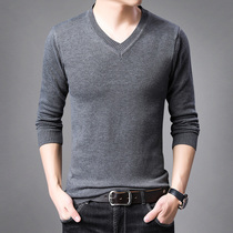 Spring and autumn mens long sleeves T-shirt thin section V collar needlework Korean version for mens clothing Chicken Hearts Fur Coats Pure Color Slats